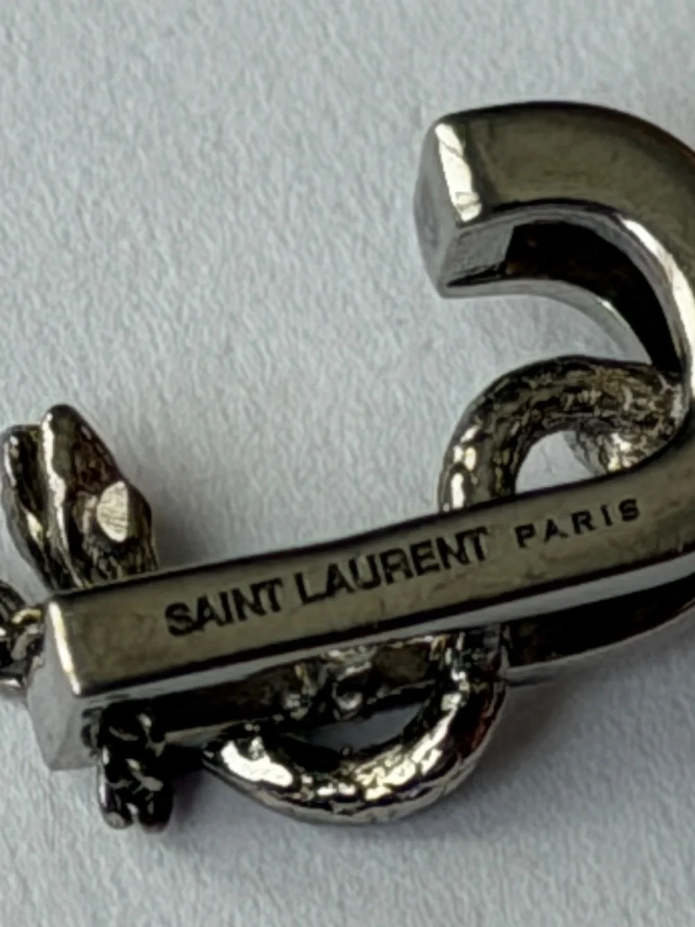 Saint Laurent YSL Sterling Silver J Initial Letter Snake Pendant Chain Necklace